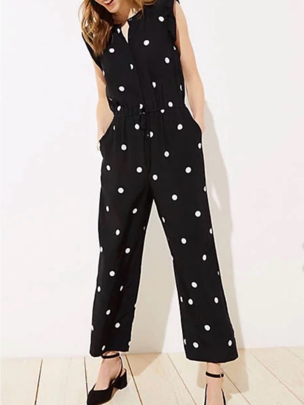 LOFT Black & White Polka Dot Sleeveless Jumpsuit
